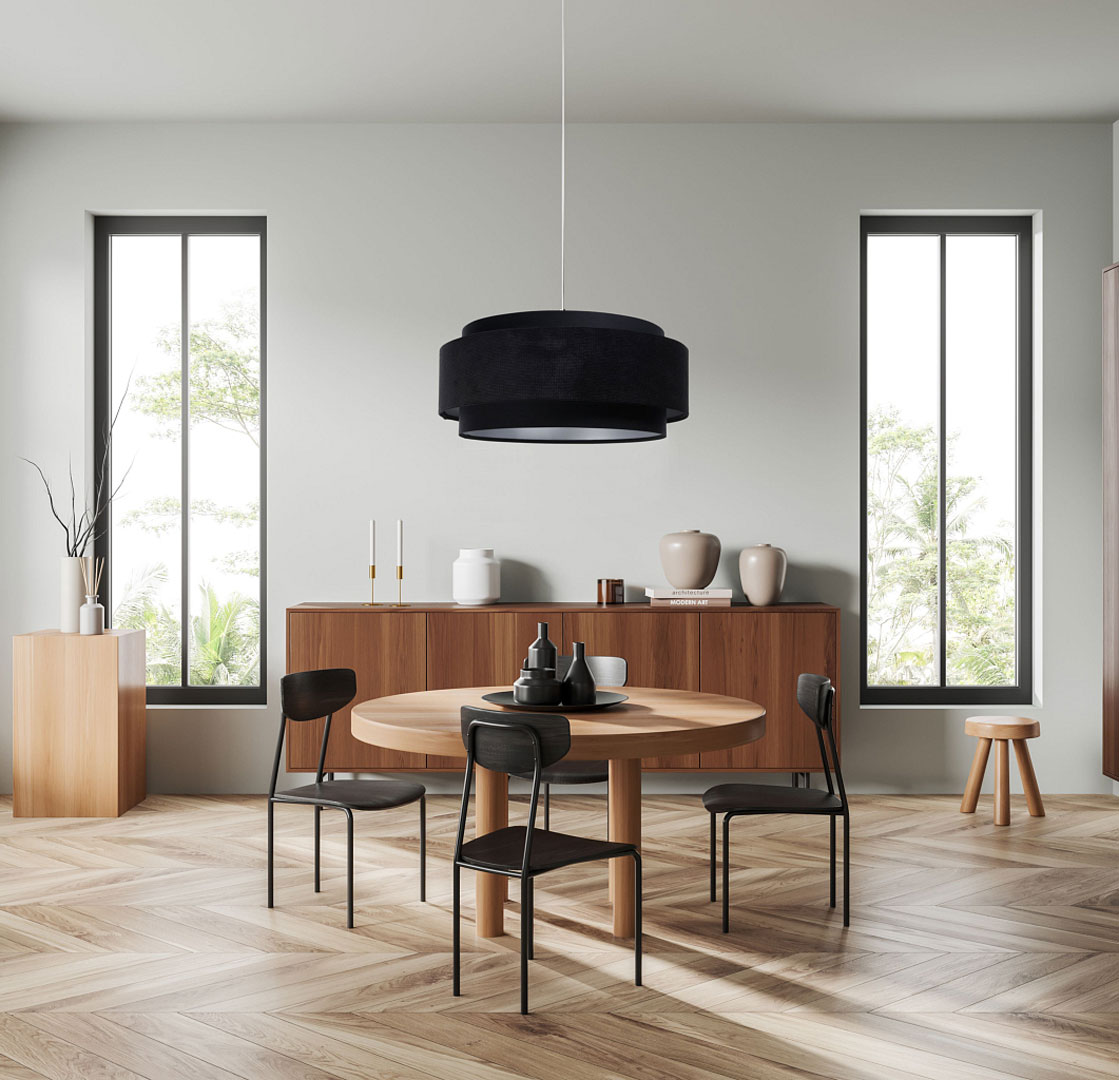 Crna viseća lampa, velurna visilica, dvostruki abažur, srebrna unutrašnjost - SMILE - BPS Koncept slika 2