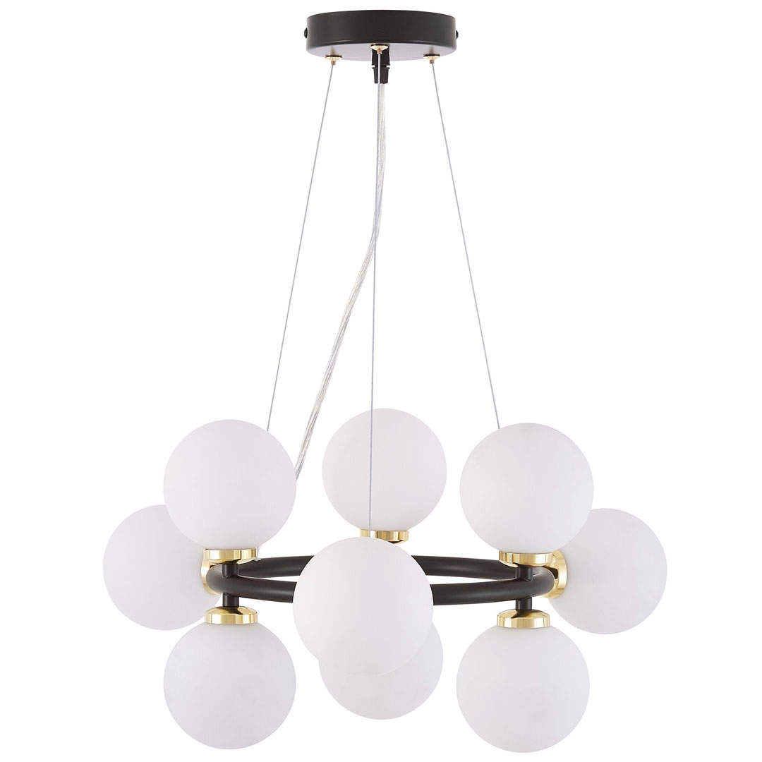 Crno-zlatni luster, elegantna višesvjetlosna visilica, bijela sjenila, staklene kugle - MARSIADA - Lumina Deco slika 2