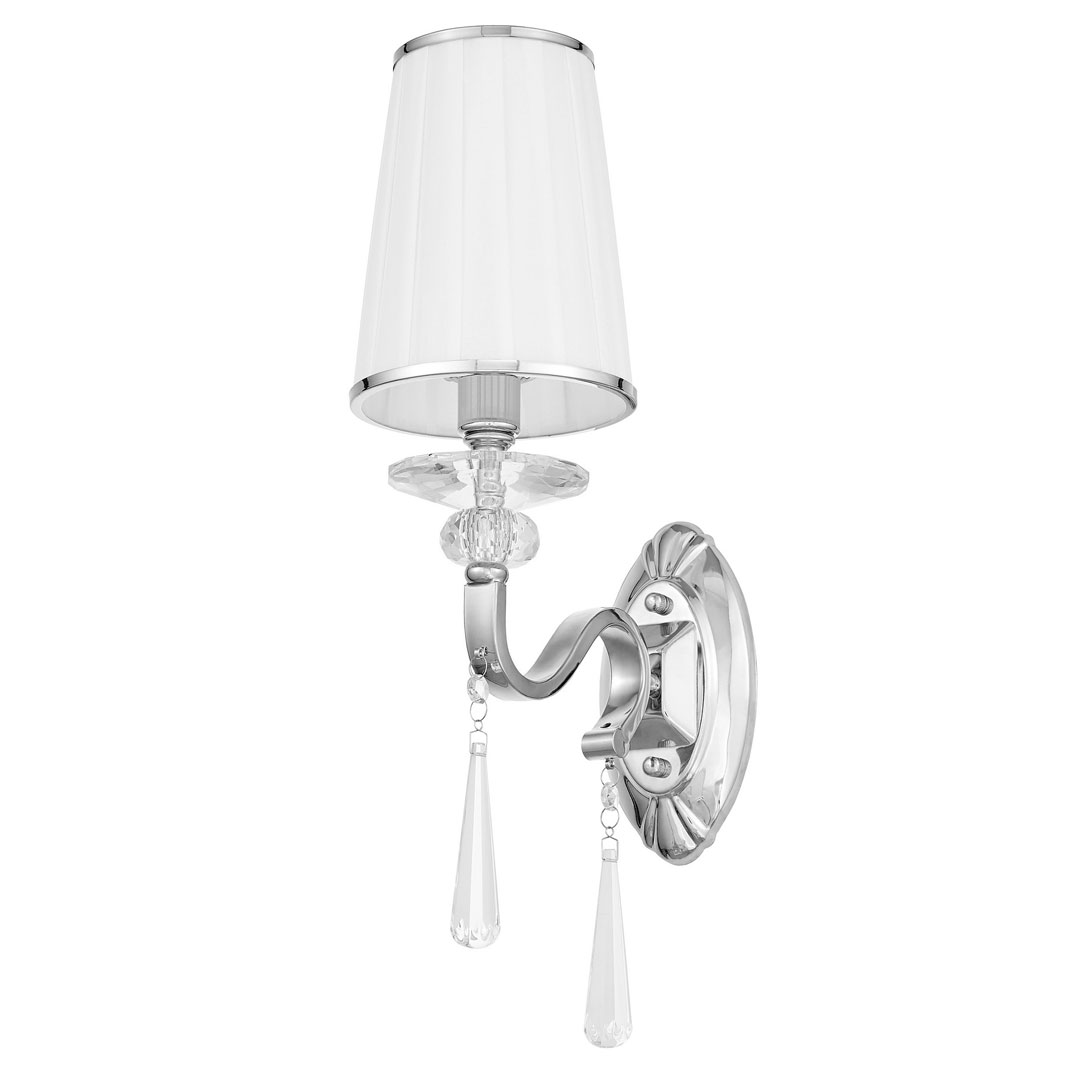 Zidna svjetiljka s kristalima, bijeli abažur, srebrna, kromirana zidna lampa - FEDERRICA W1 - Lumina Deco slika 1
