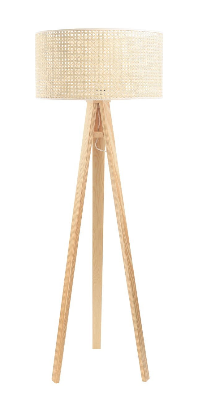 Podna lampa u boho stilu sa abažurom od prirodnog ratana u obliku cilindra na tronošcu - ROTANG - BPS Koncept slika 1