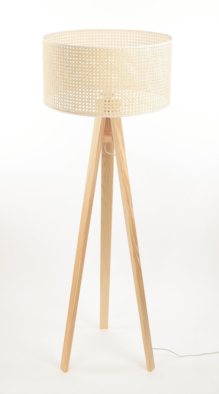 Podna lampa u boho stilu sa abažurom od prirodnog ratana u obliku cilindra na tronošcu - ROTANG - BPS Koncept slika 4