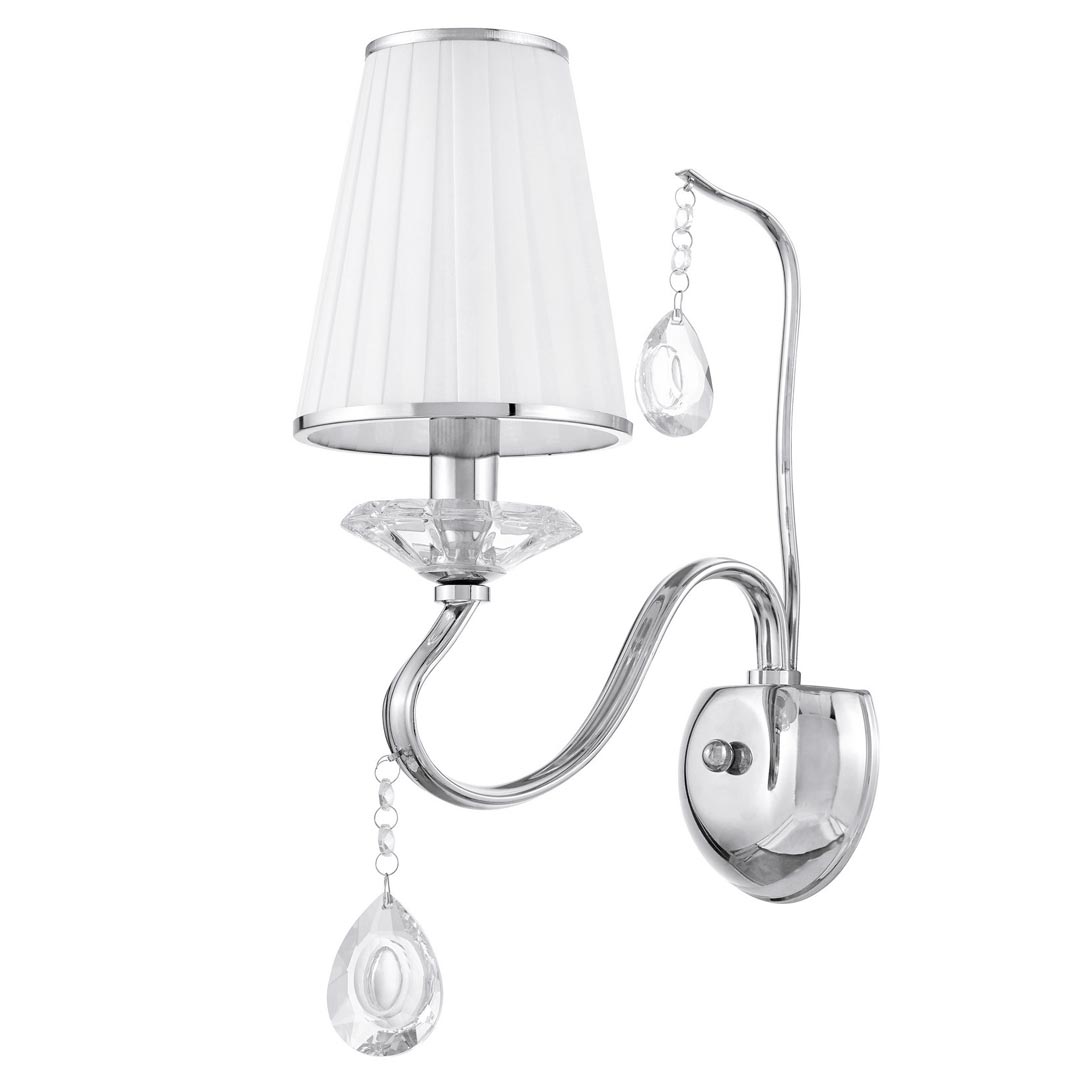Krištalna zidna lampa s lančićima, bijeli abažur, srebrna zidna svjetiljka - FINEZZIA W1 - Lumina Deco slika 1