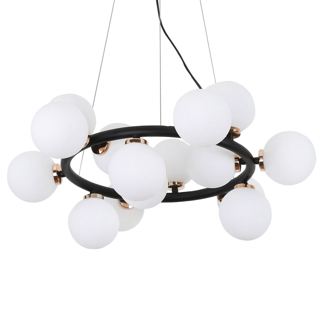 Crno-zlatni luster, elegantna višesvjetlosna visilica, bijela sjenila, staklene kugle - MARSIADA - Lumina Deco slika 3