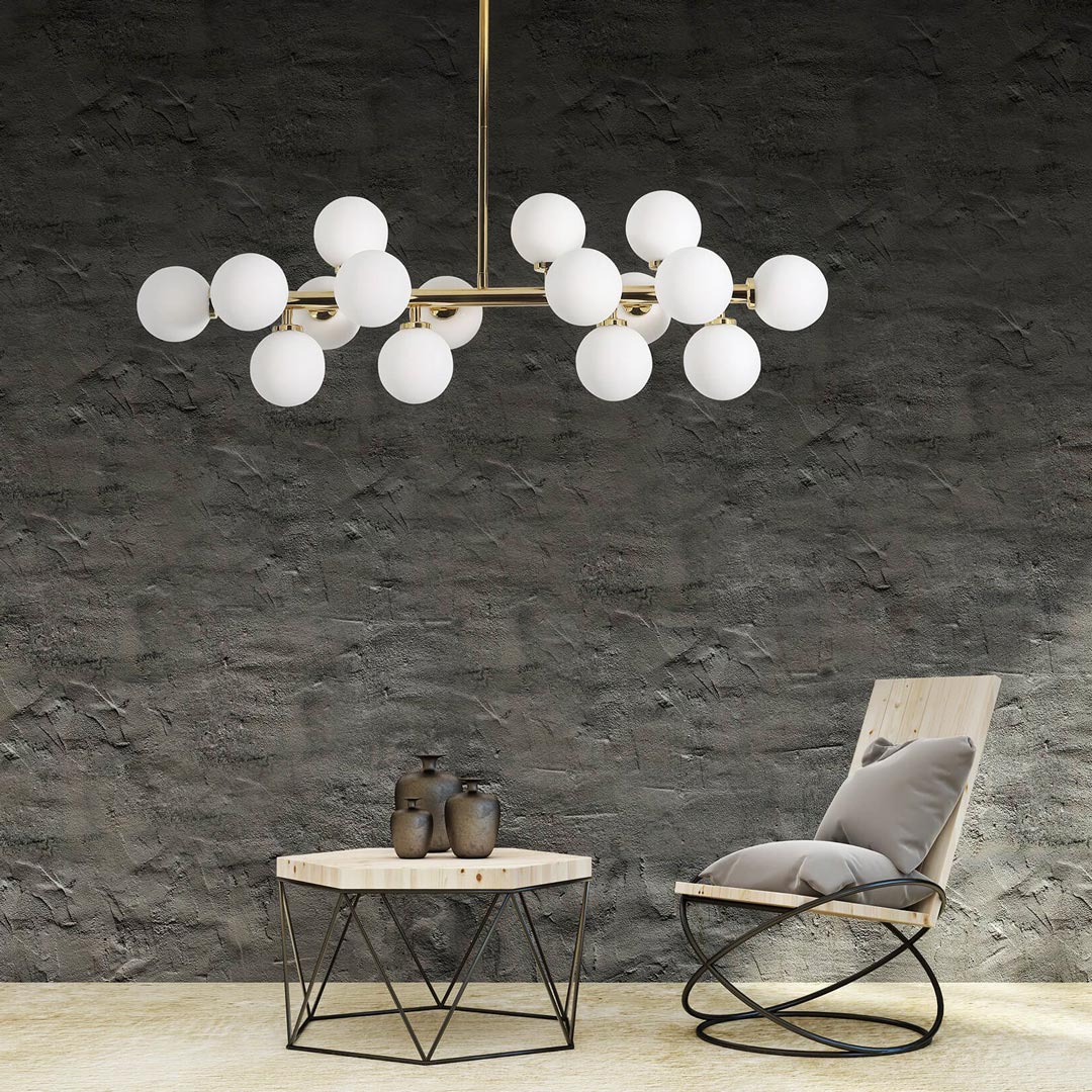 Zlatna visilica, viseća svjetiljka, bijele staklene kugle, moderni luster, klasično zlato - PETRICA - Lumina Deco slika 2