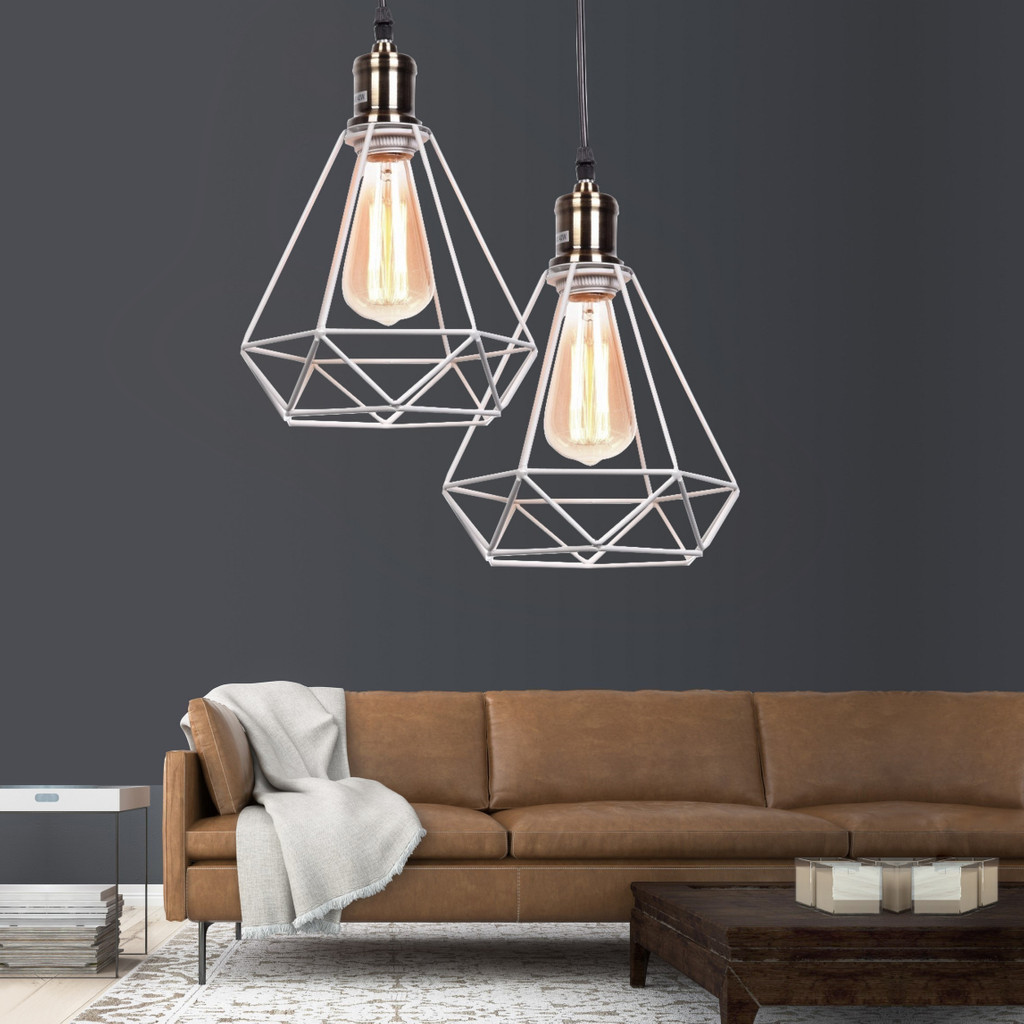 Viseća lampa, visilica od bijele žice u obliku dijamanta, minimalistička - COBI - Lumina Deco slika 2