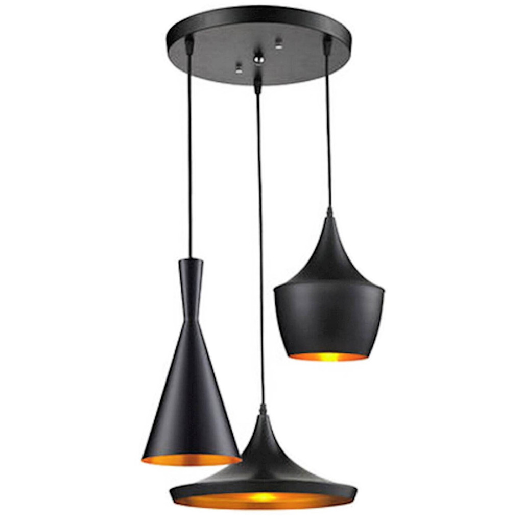 Elegantna moderna visilica, luster, trostruka, crna, metalna, zlatna unutrašnjost - FOGGI W3 - Lumina Deco slika 1
