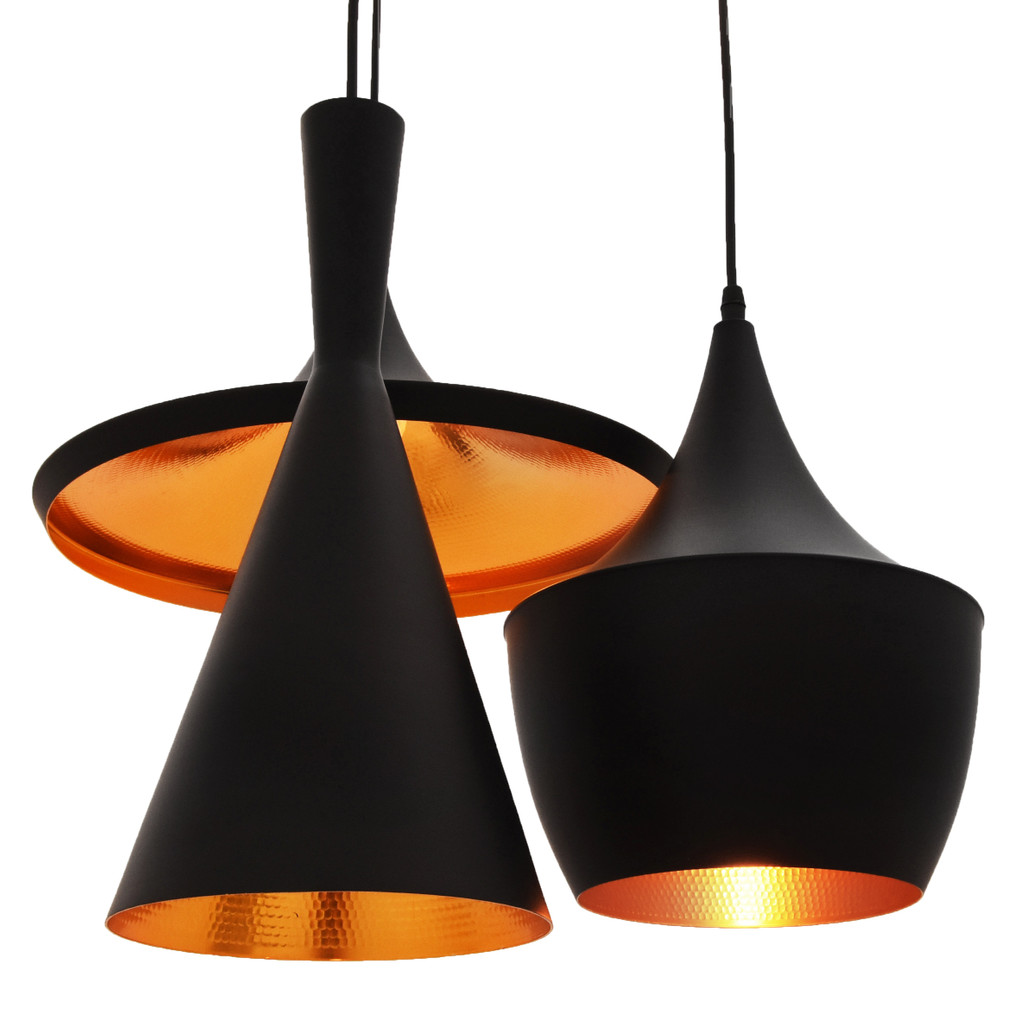 Elegantna moderna visilica, luster, trostruka, crna, metalna, zlatna unutrašnjost - FOGGI W3 - Lumina Deco slika 3