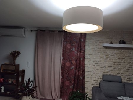 Krem viseća lampa, visilica krem boje sa okruglim abažurima od lanene tkanine BOHO + difuzor - VIVIENNE