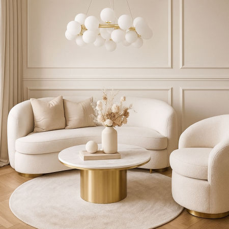 Zlatni luster, bijele staklene kugle, klasično zlato, glamurozna viseća lampa, svjetiljka - MARSIADA