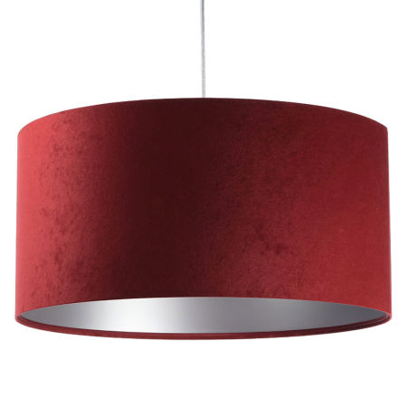 Bordowa lampa wisząca, welurowa, z walcowym abażurem ze srebrnym wnętrzem LAWIERA