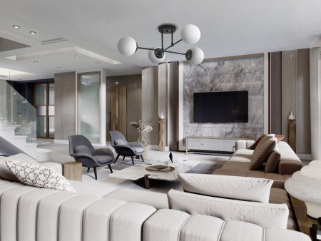 Crna stropna svjetiljka, asimetrična plafonjera, metalne cijevi, bijele kugle - FINO