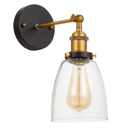 Czarno-mosiężny kinkiet loft industrialny skandynawski, szklany przezroczysty lampa ścienna - NAO