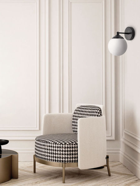 Crna zidna lampa, staklena kugla, bijelo sjenilo, zidna svjetiljka - FINO W1