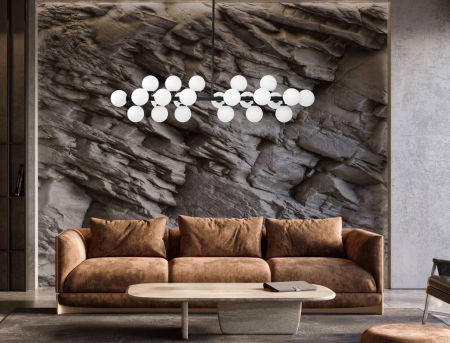 Ekskluzivni luster, crna viseća svjetiljka, visilica, bijele kuglice, staklena sjenila - PETRICA