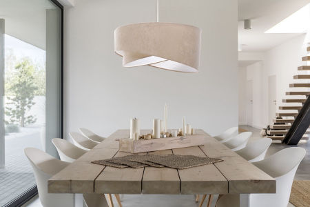 Bež i bijela visilica, viseća lampa asimetričnog oblika s velurnim abažurom - ARIADNA