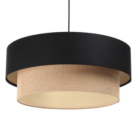 Bež i crna viseća svjetiljka, visilica, sa sjenilima od jute i satena, s krem unutrašnjosti - BOHO