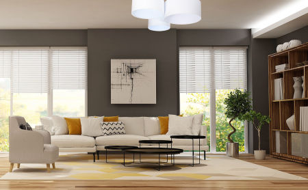 Bijela plafonjera, luster, trostruka stropna lampa s cilindričnim abažurima od velura - BEVIN