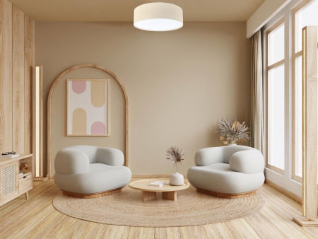 Lanena stropna svjetiljka, plafonjera od tkanine s lanenom strukturom u BOHO stilu, krem abažur sa raspršivačem svjetla - TEA