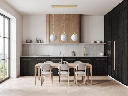 Trostruka visilica, viseća svjetiljka iznad blagovaonskog stola, kuhinjskog otoka, bijele kugle, klasično zlato - FINO