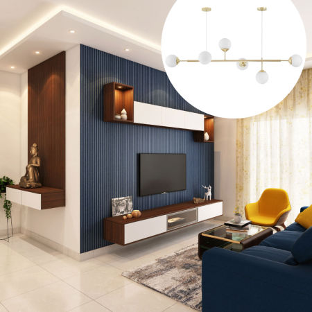 Zlatni luster, kuglice, viseća svjetiljka, horizontalna greda, dvije okrugle stropne rozete, klasično zlato - FINO