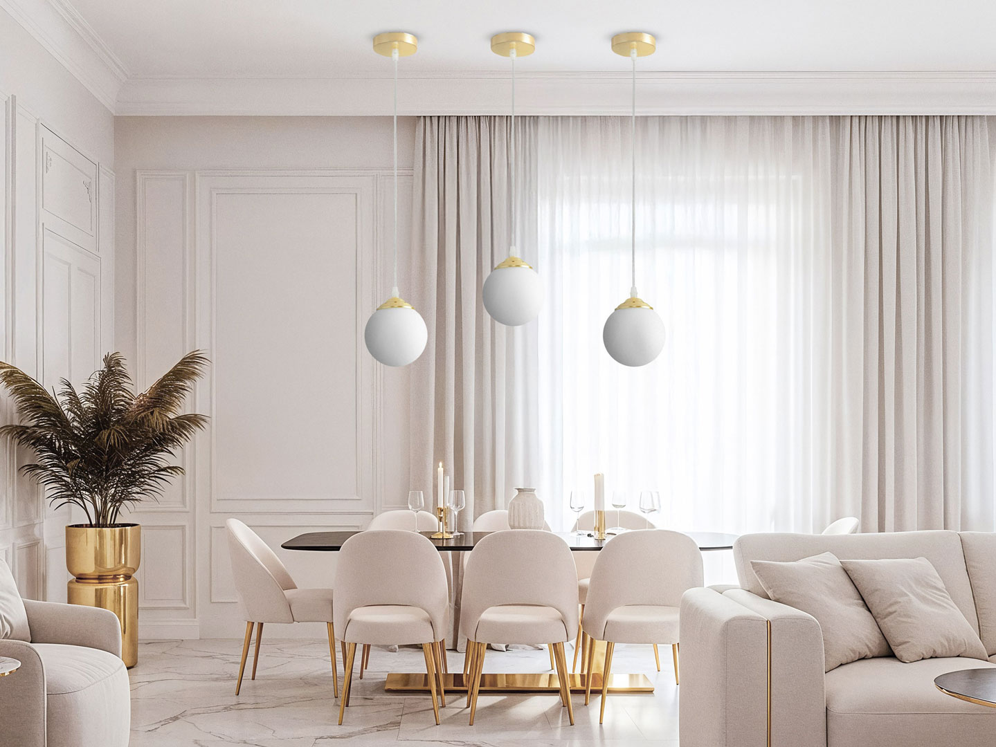 Pojedinačna visilica, zlatna viseća lampa, bijela staklena kugla, kuglasto sjenilo, klasično zlato - FINO W1 - undefined slika 2