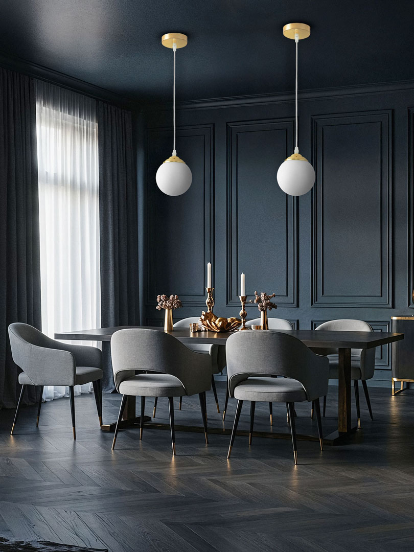 Pojedinačna visilica, zlatna viseća lampa, bijela staklena kugla, kuglasto sjenilo, klasično zlato - FINO W1 - undefined slika 4