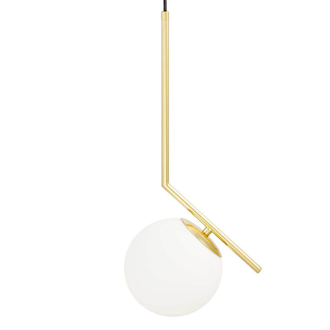 Zlatna visilica, viseća lampa, bijela staklena kugla, dizajnerski krak, klasično zlato - SORENTO - Lumina Deco slika 1